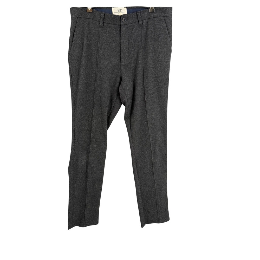 WRK‎ Dress Pants Size 34 Gray Soft Felt Feel Flat Front Tapered Leg Trouser